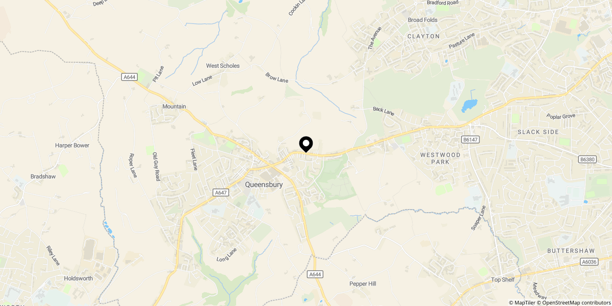 Approximate location of Sharket Head Close, Queensbury, Bradford, BD13 1PD