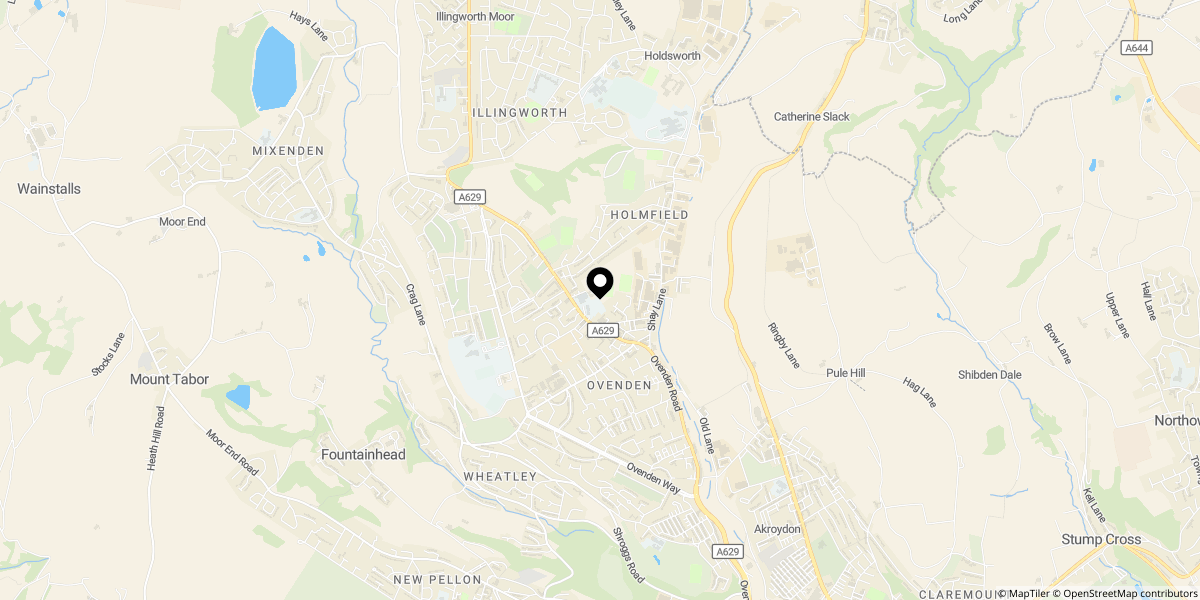 Approximate location of Oakwood Gardens, Halifax, HX2 8HB