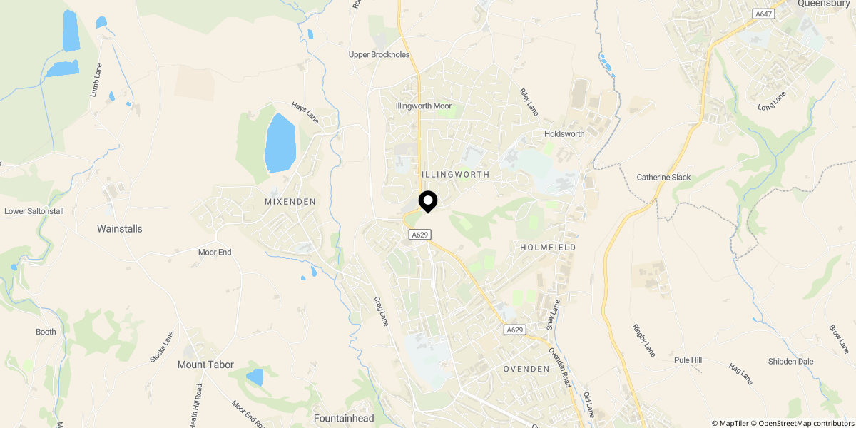 Approximate location of Whitehill Road, Halifax, HX2 9HD